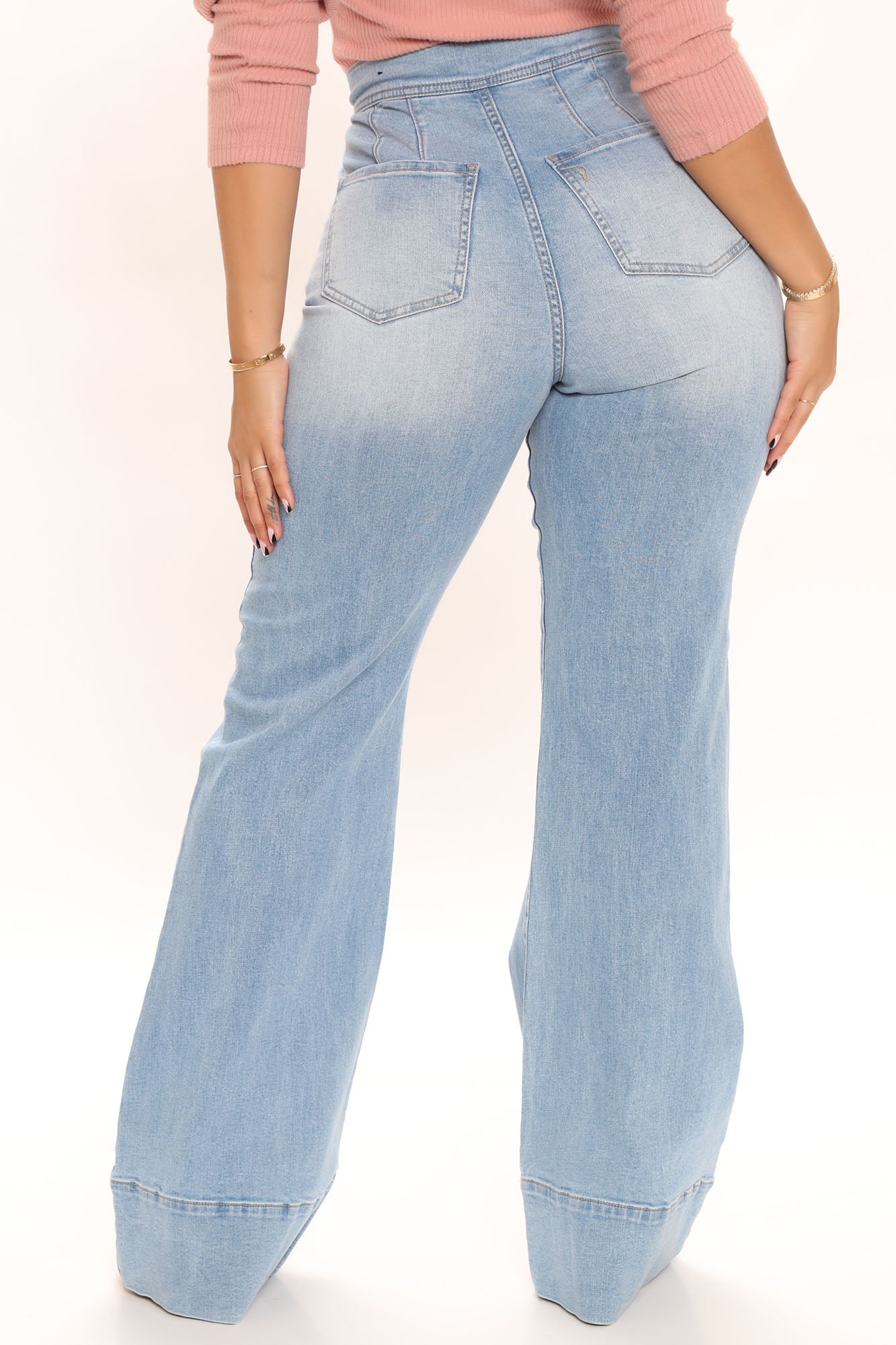 Fifth Avenue Stretch Wide Leg Trouser Jeans - Light Blue Wash Ins Street