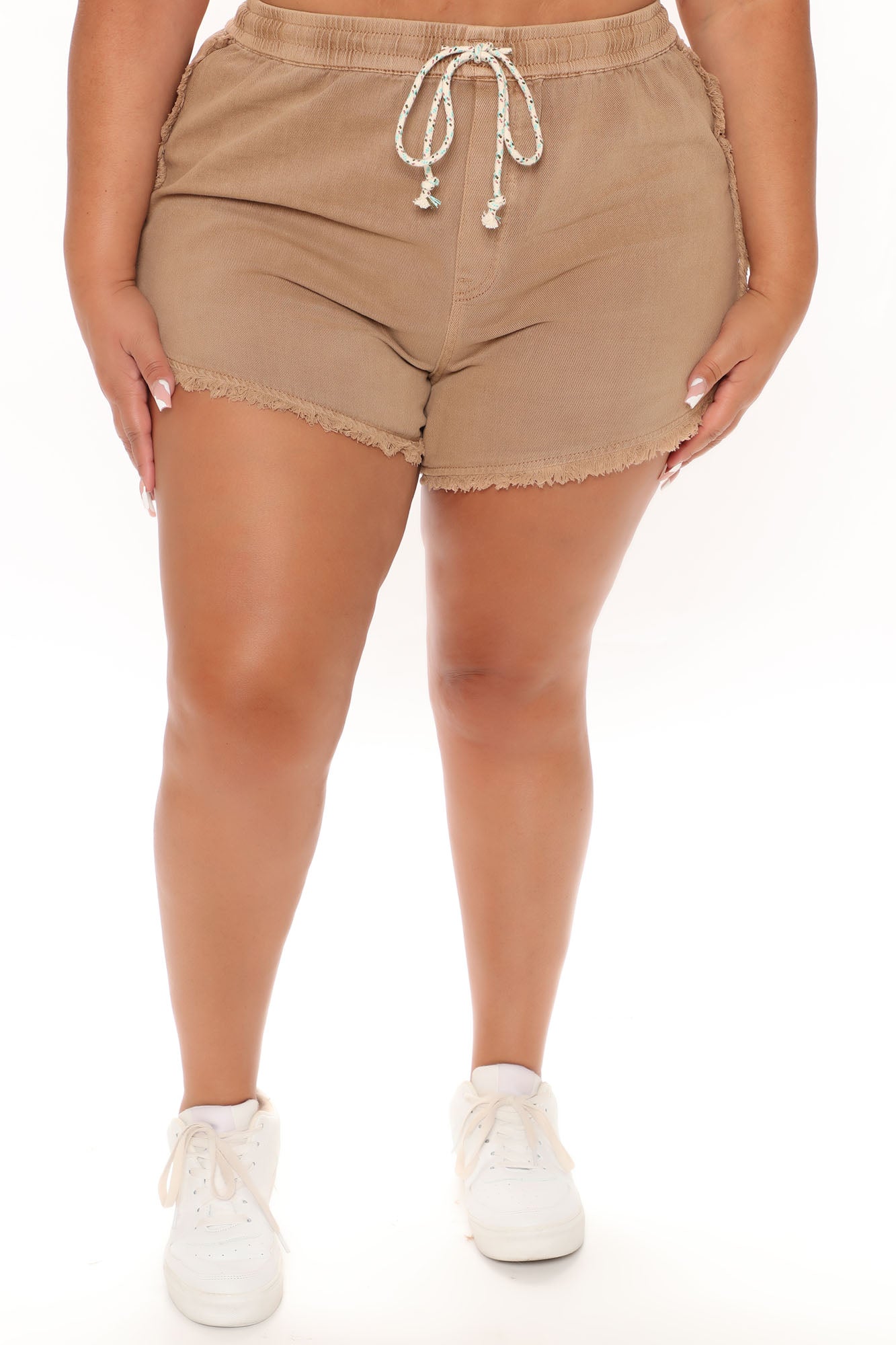 San Diego Drawstring Dolphin Hem Denim Shorts - Brown Ins Street
