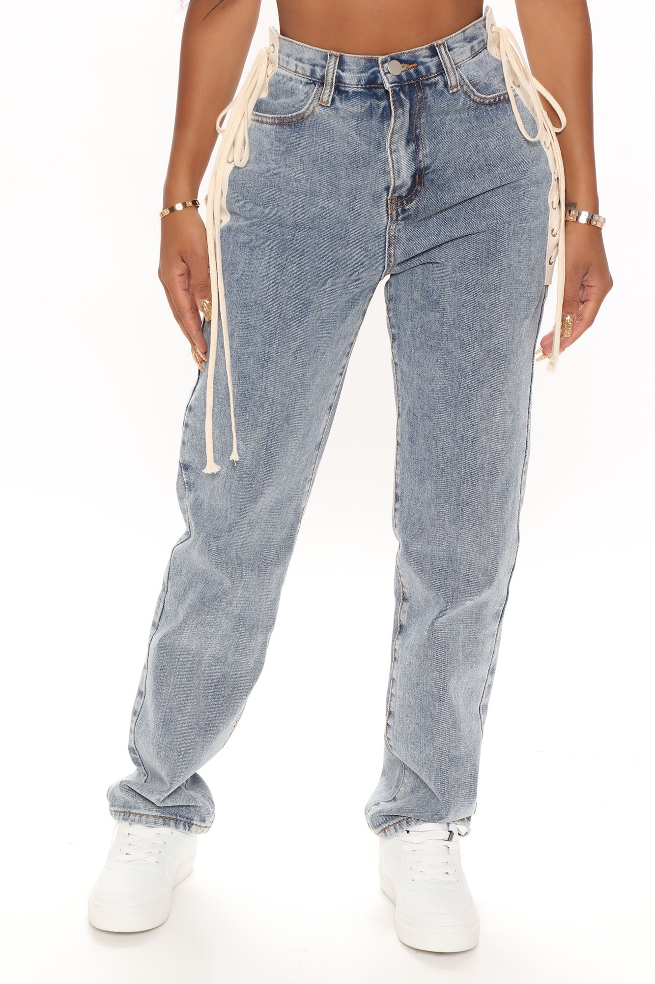 Lace Waist Jeans - Mid Grey Wash