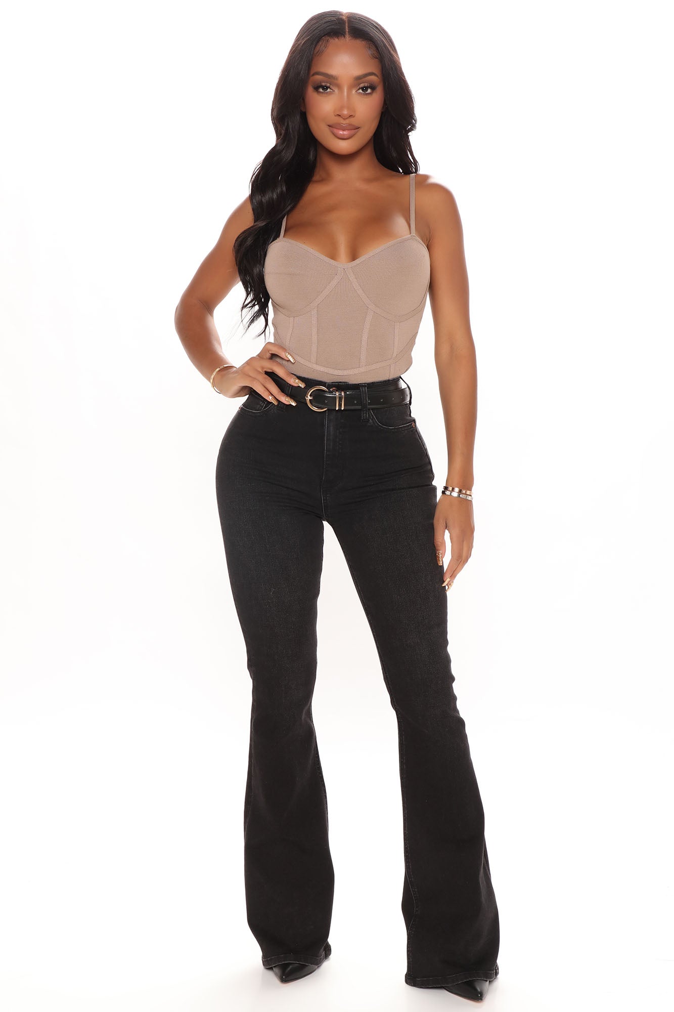 Beautiful And Curvy Stretch Flare Jeans - Black Ins Street