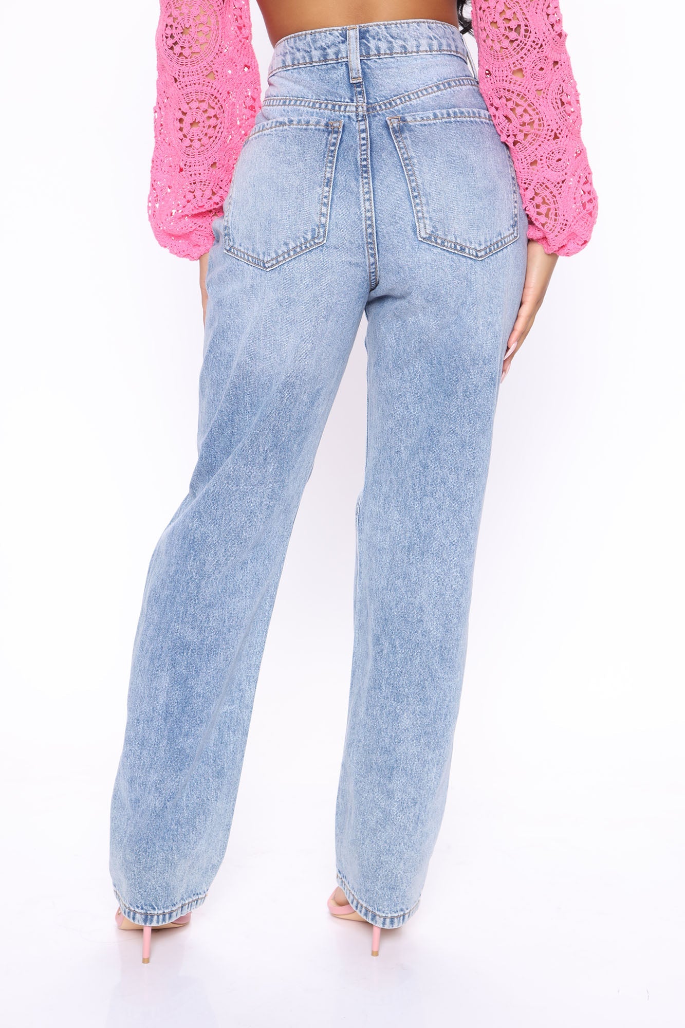 She's A Riot Super High Rise Straight Leg Jeans - Medium Blue Wash Ins Street
