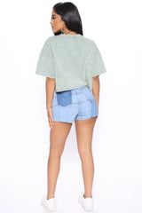 Piece Of You Patchwork Denim Shorts - Medium Blue Wash Ins Street