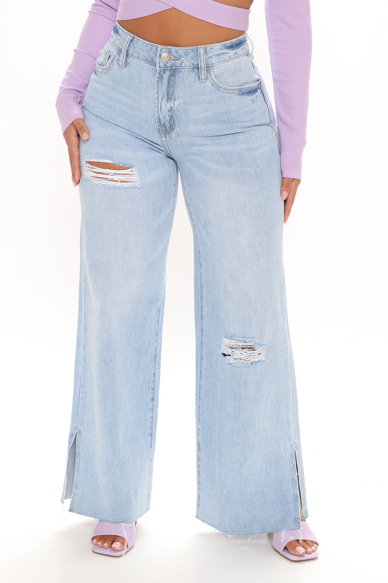 Back In The Day Ripped 90's Side Slit Jeans - Light Blue Wash – InsStreet