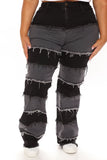 Pieces Of You Patchwork Straight Leg Jeans - Black/Grey Ins Street