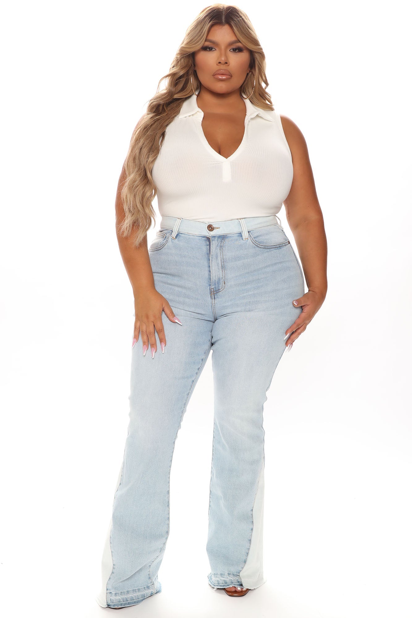 Skyline Stretch Colorblock Flare Jeans - Medium Blue Wash Ins Street