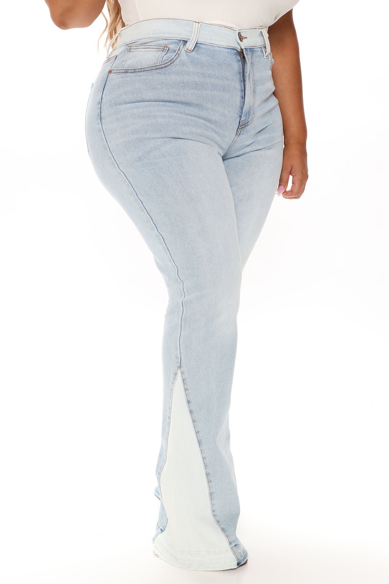 Skyline Stretch Colorblock Flare Jeans - Medium Blue Wash Ins Street