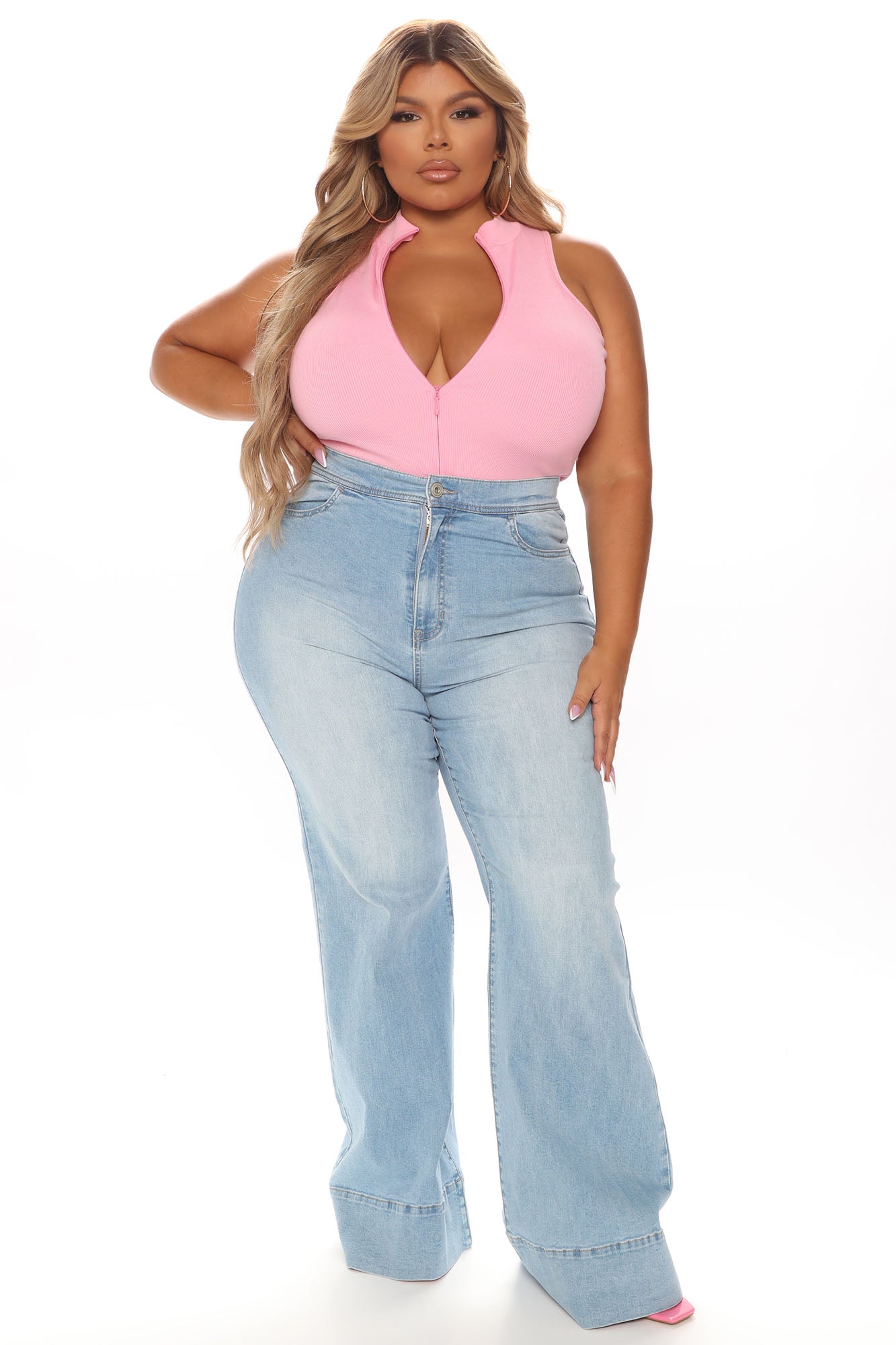 Fifth Avenue Stretch Wide Leg Trouser Jeans - Light Blue Wash Ins Street
