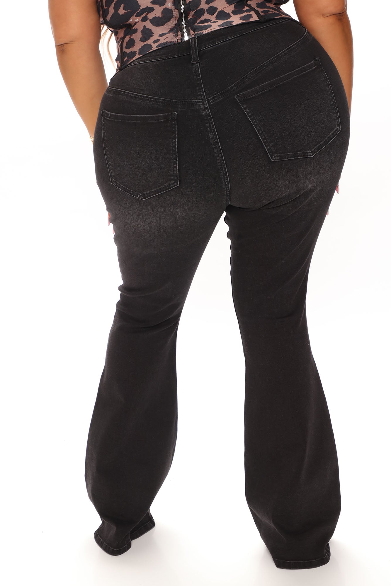 Beautiful And Curvy Stretch Flare Jeans - Black Ins Street