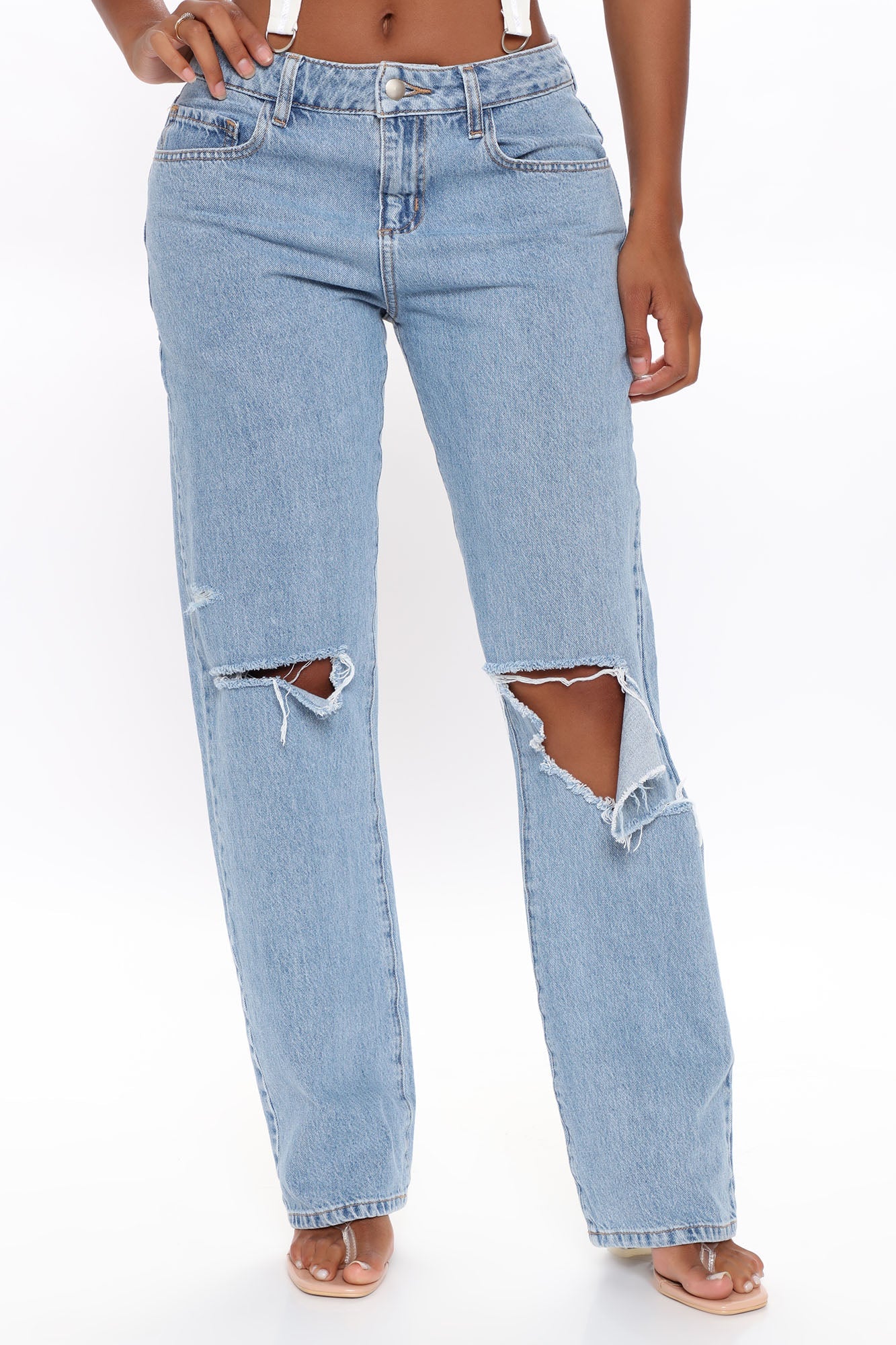 Go All Cut Out Slouch Fit Jeans - Light Blue Wash Ins Street