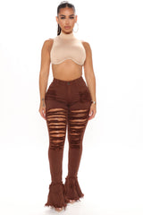 Fray What You Mean Flare Leg Jeans - Chocolate Ins Street