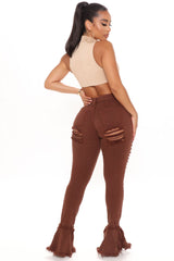 Fray What You Mean Flare Leg Jeans - Chocolate Ins Street