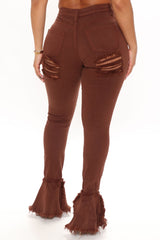 Fray What You Mean Flare Leg Jeans - Chocolate Ins Street