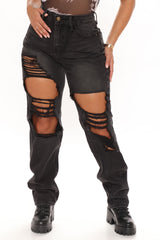Keep On Dancing Distressed Boyfriend Jeans - Black Ins Street