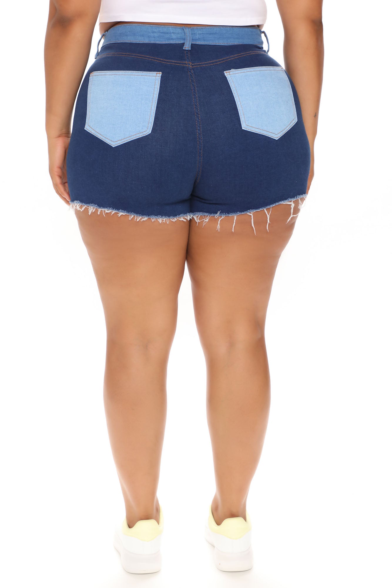 Devil In The Details Patchwork Denim Shorts - Dark Wash Ins Street