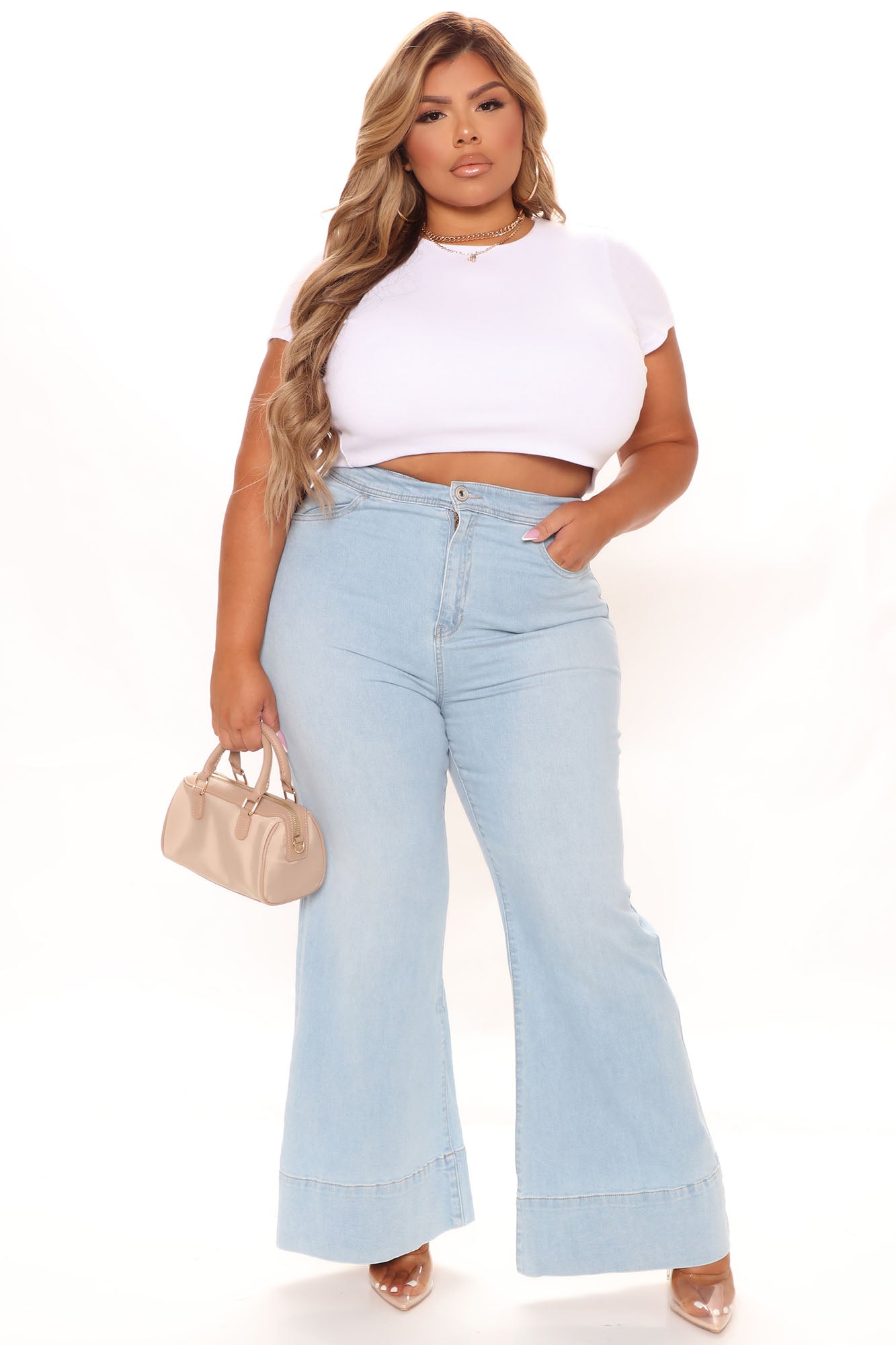 Fifth Avenue Stretch Wide Leg Trouser Jeans Shorter Length - Light Blue Wash Ins Street