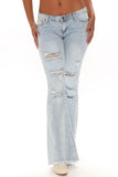 Go Mode Low Rise Ripped Flare Jeans  - Light Blue Wash Ins Street