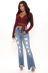 Get Like Me Distressed Flare Jeans - Dark Wash Ins Street
