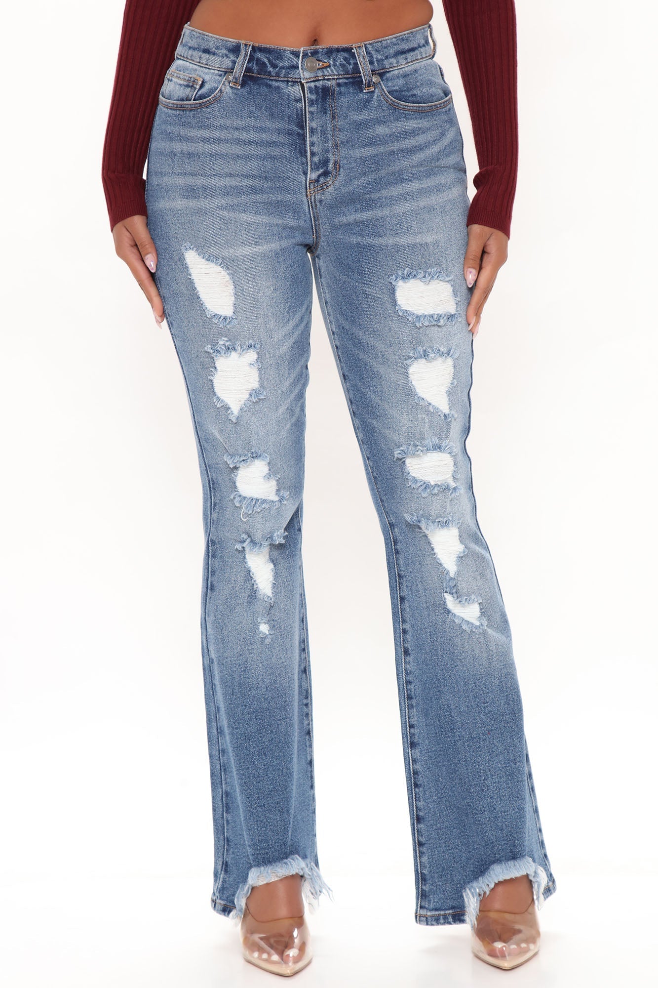 Get Like Me Distressed Flare Jeans - Dark Wash Ins Street