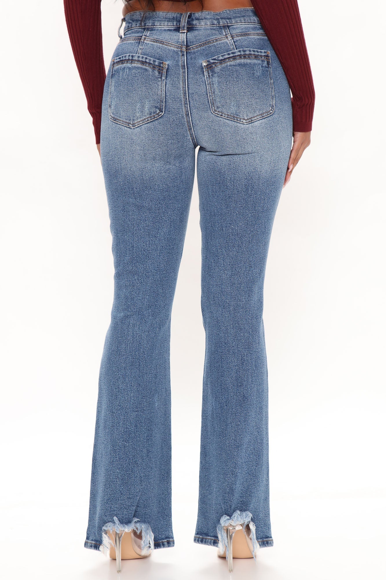 Get Like Me Distressed Flare Jeans - Dark Wash Ins Street