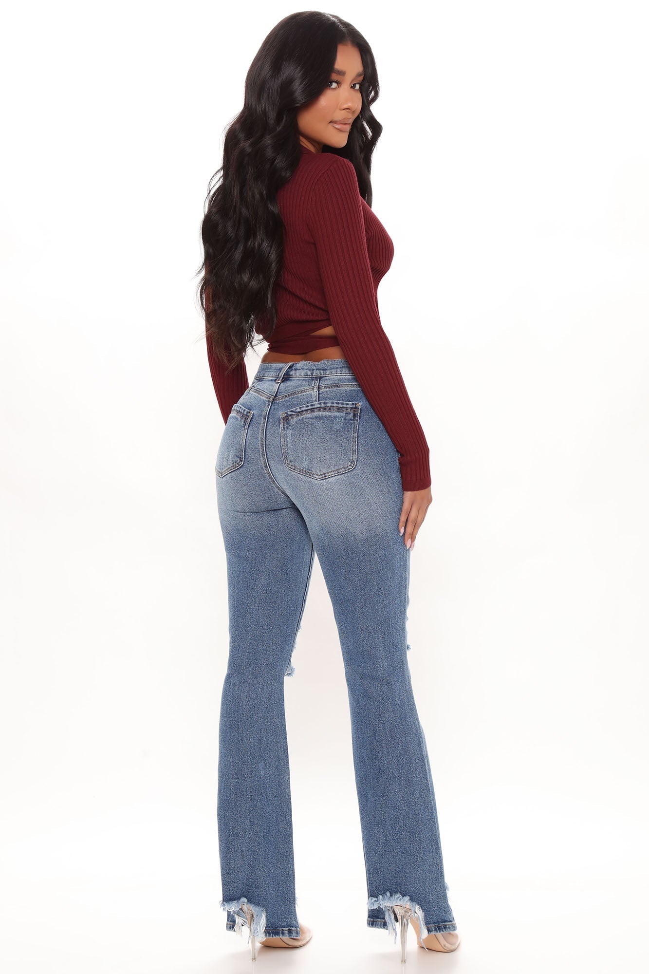 Get Like Me Distressed Flare Jeans - Dark Wash Ins Street