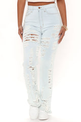 Shagadelic Destroyed Stretch Flare Jeans - Light Blue Wash Ins Street