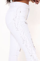 Game On Distressed Fringe Skinny Jeans - White Ins Street