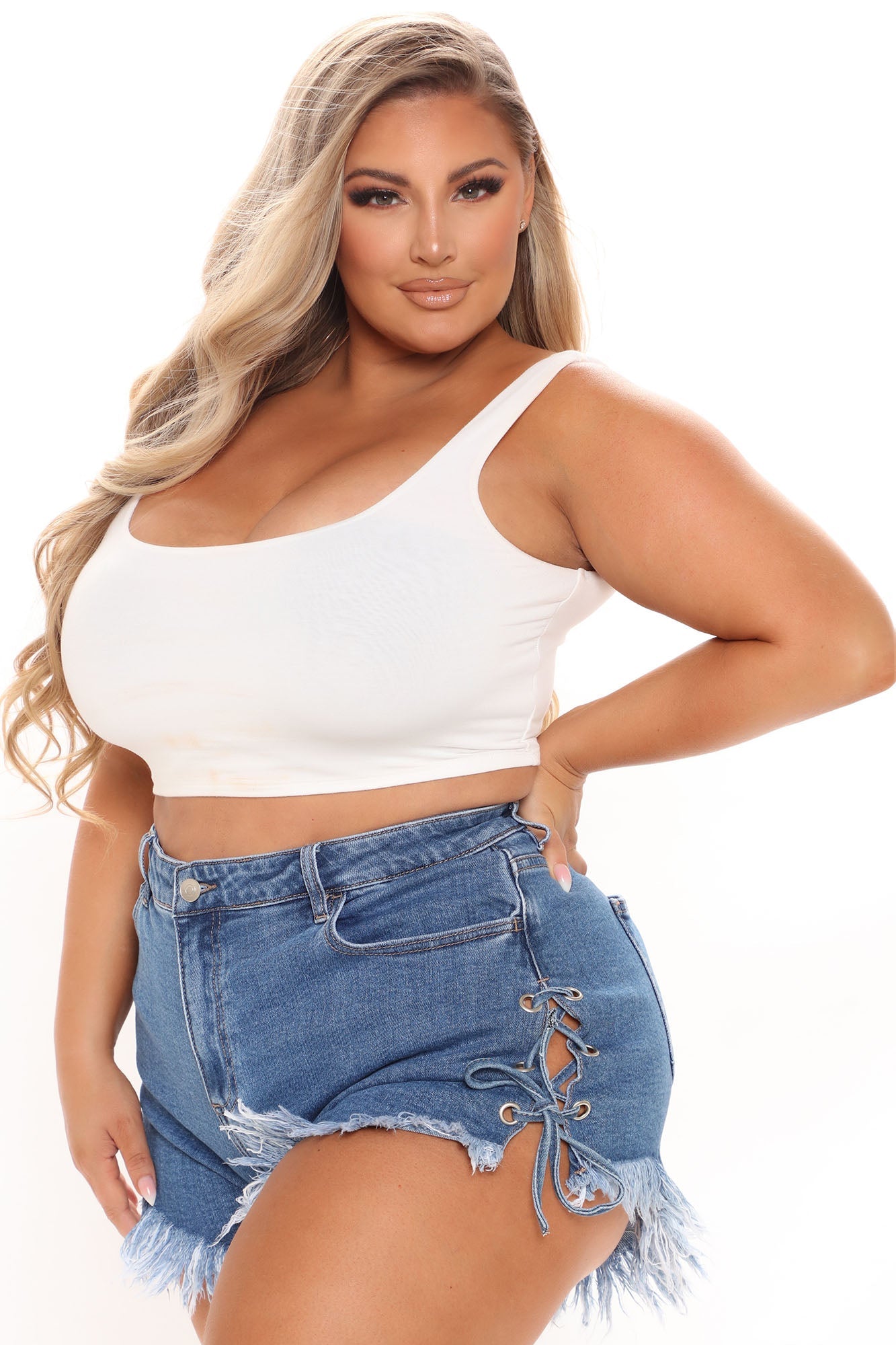 No Strings Attached Lace Up Denim Shorts - Medium Blue Wash Ins Street