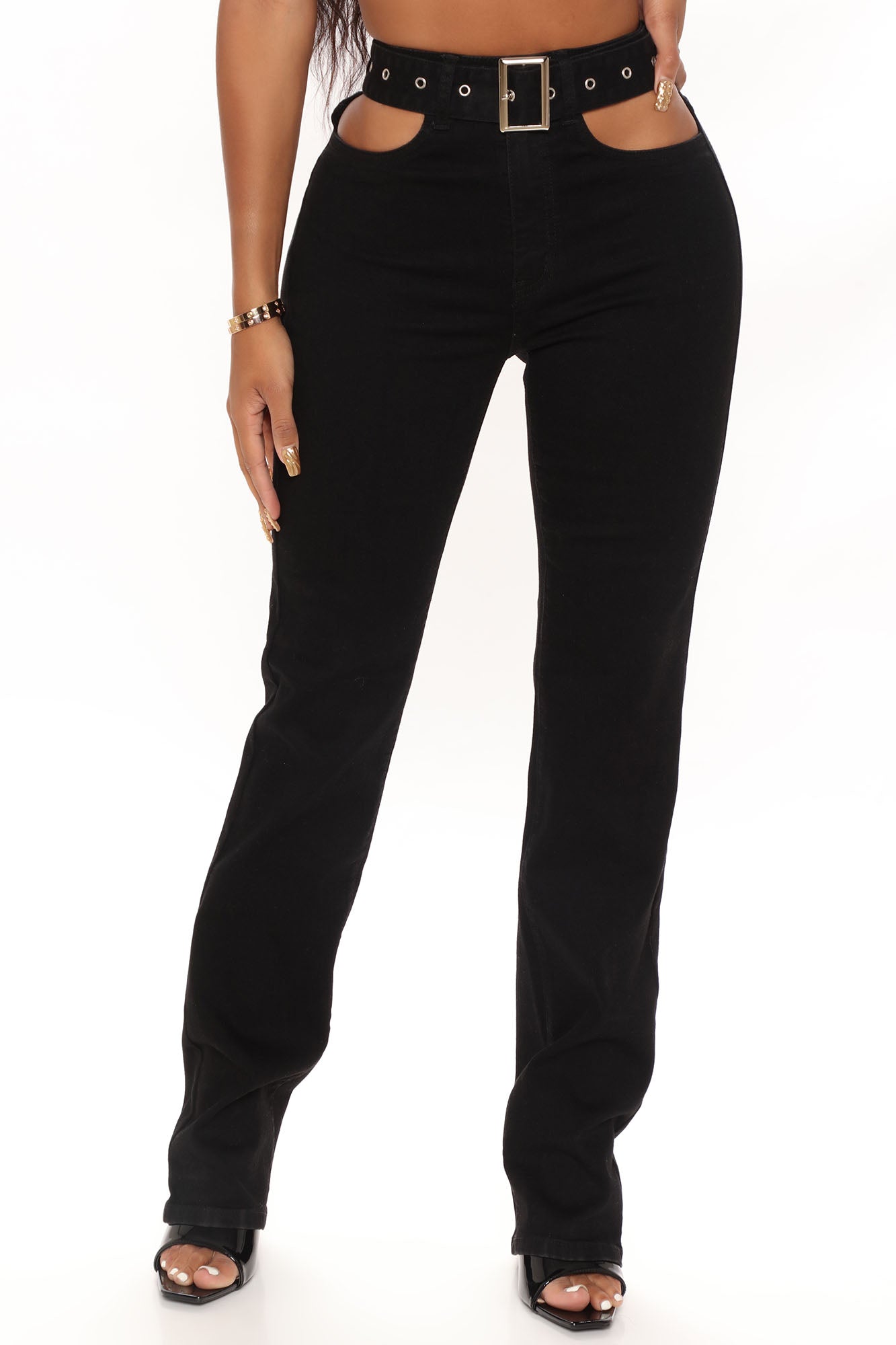 Cut Out Super Stretch Straight Leg Jeans - Black Ins Street