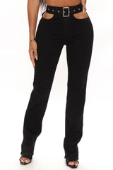 Cut Out Super Stretch Straight Leg Jeans - Black Ins Street