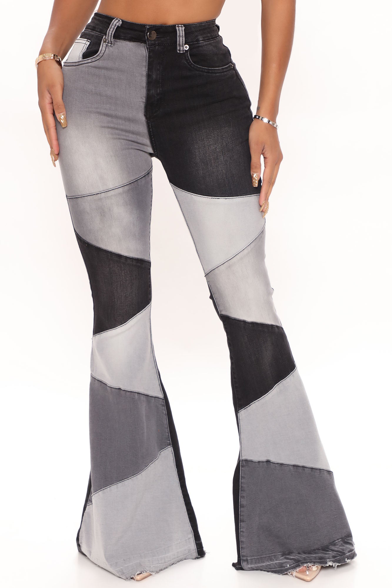 Fixed You Up Patchwork Flare Jeans - Black/combo Ins Street