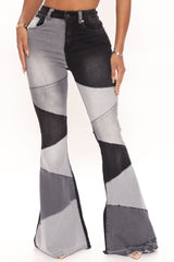 Fixed You Up Patchwork Flare Jeans - Black/combo Ins Street