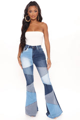 Fixed You Up Patchwork Flare Jeans - Blue/combo Ins Street