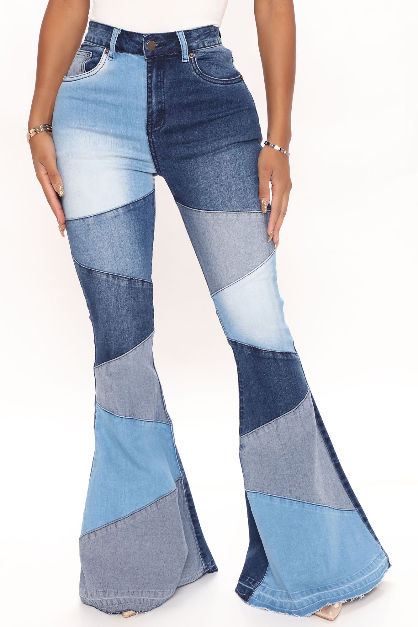 Fixed You Up Patchwork Flare Jeans - Blue/combo Ins Street