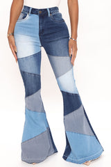 Fixed You Up Patchwork Flare Jeans - Blue/combo Ins Street