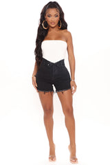 On The Low Foldover Denim Shorts - Black Ins Street
