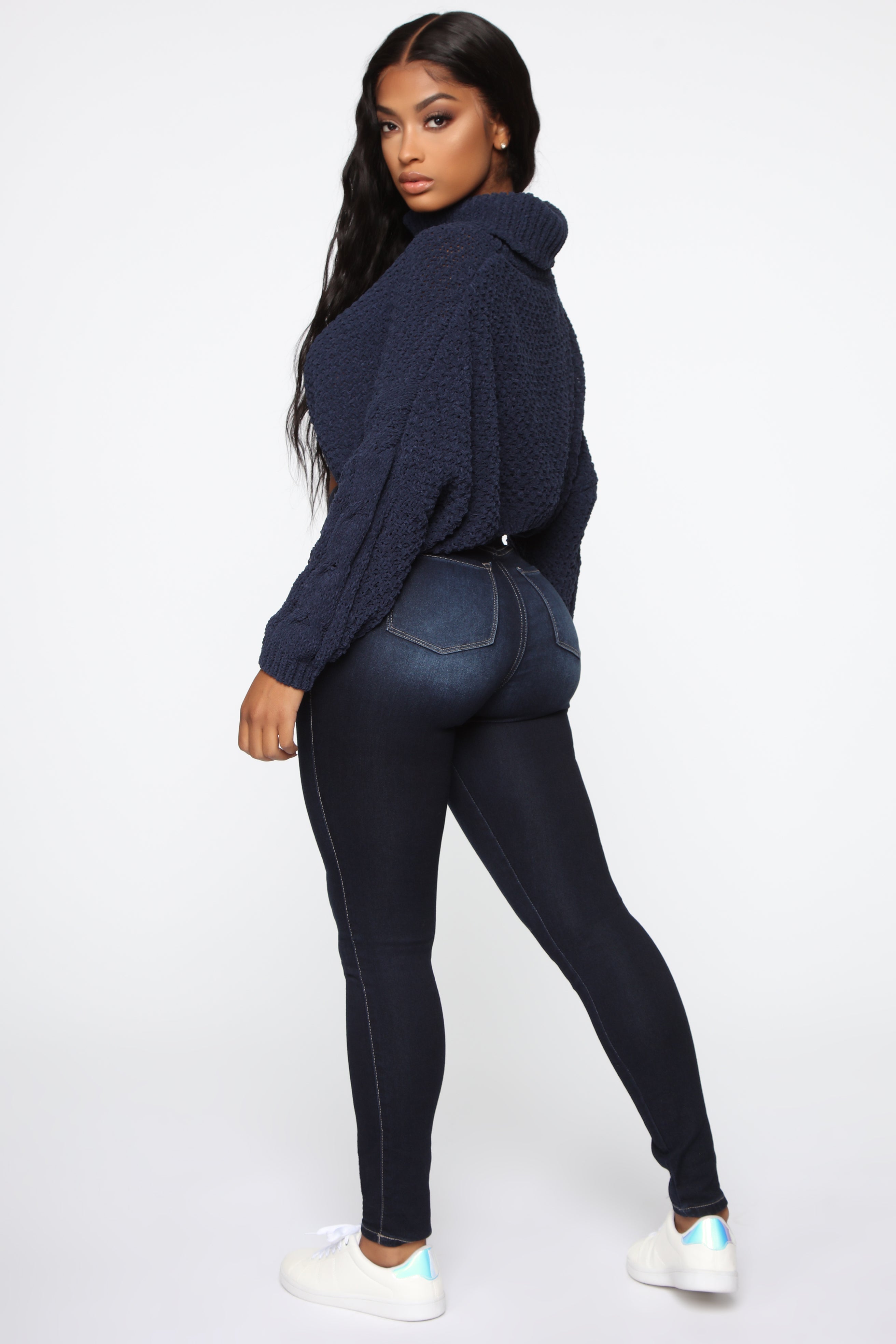 Swing My Way High Rise Skinny Jeans - Dark Denim Ins Street