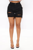 A Lot To Love Distressed Bermuda Shorts - Black Ins Street