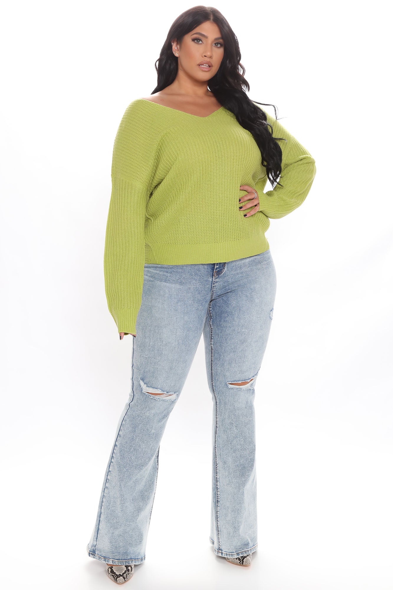 Curve Control Stretch Ripped Flare Jeans - Medium Blue Wash Ins Street