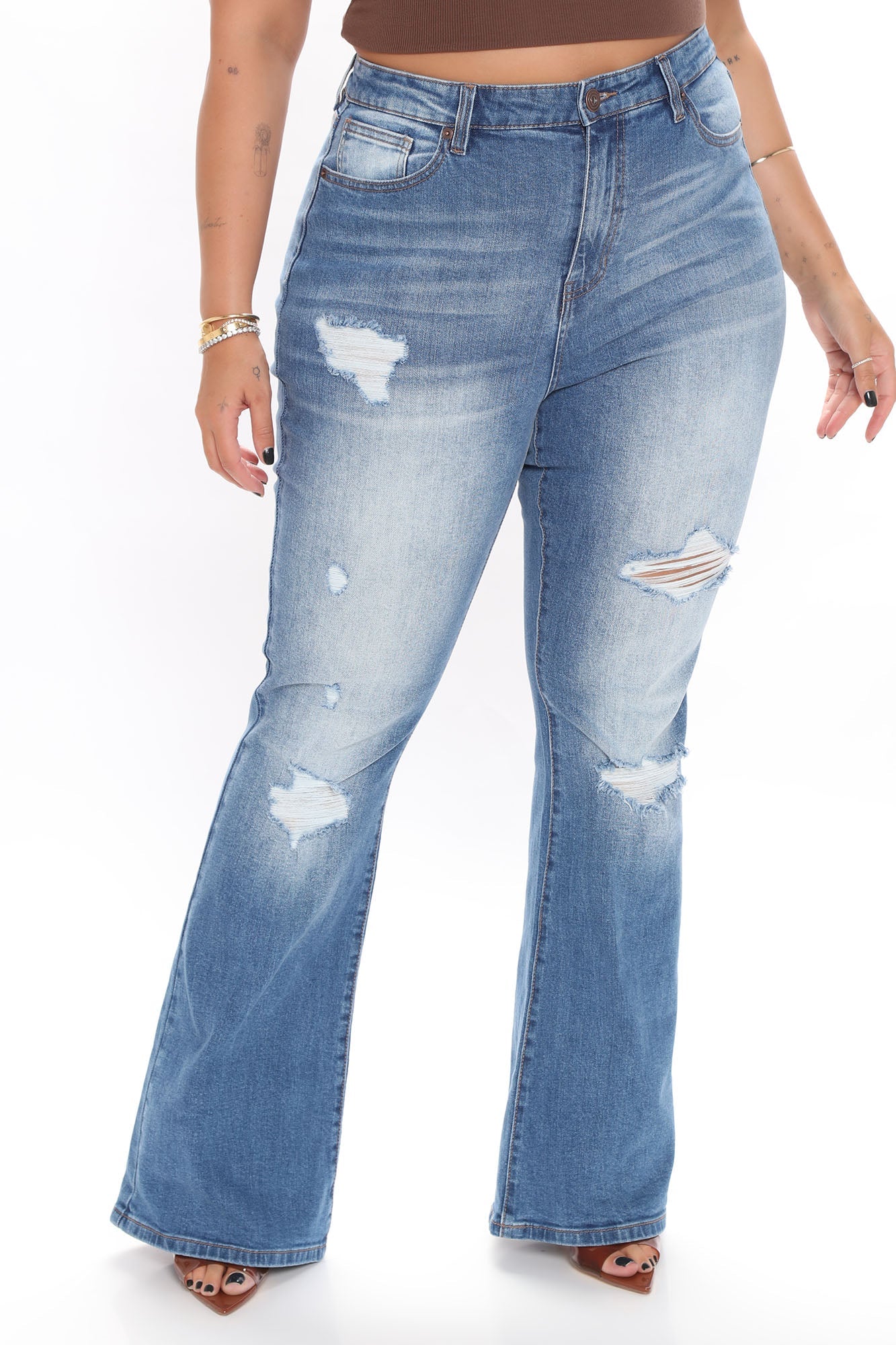 Not My First Rodeo Ripped Flare Jeans - Medium Blue Wash Ins Street
