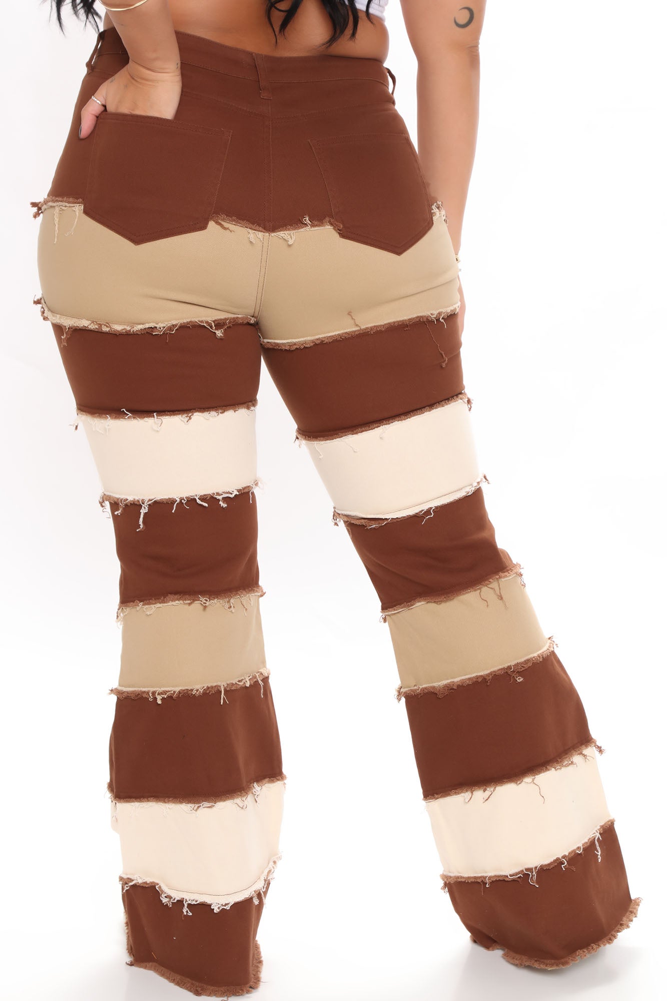 Natural Wonder Patchwork Flare Jeans - Brown/combo Ins Street