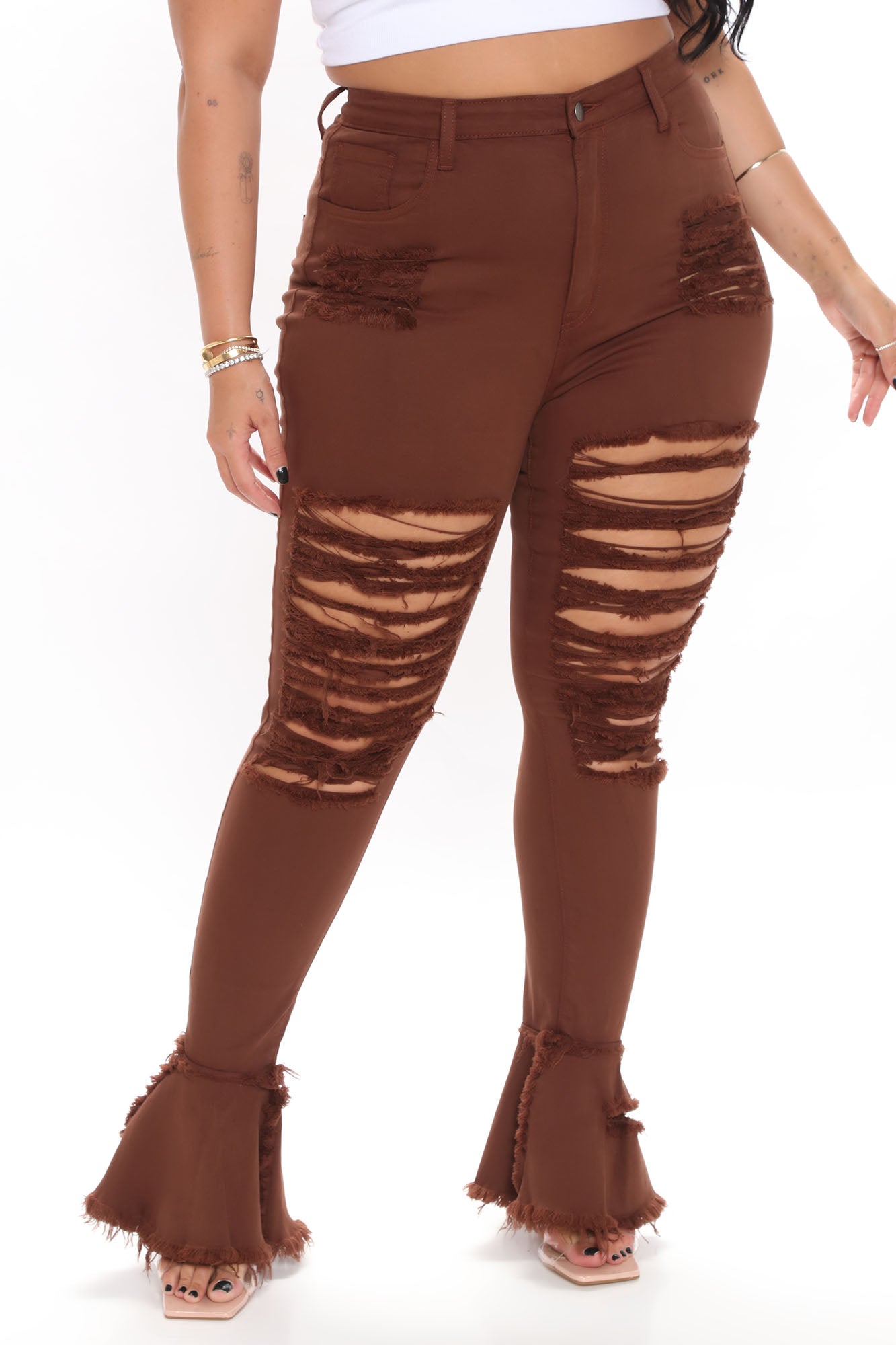 Fray What You Mean Flare Leg Jeans - Chocolate Ins Street