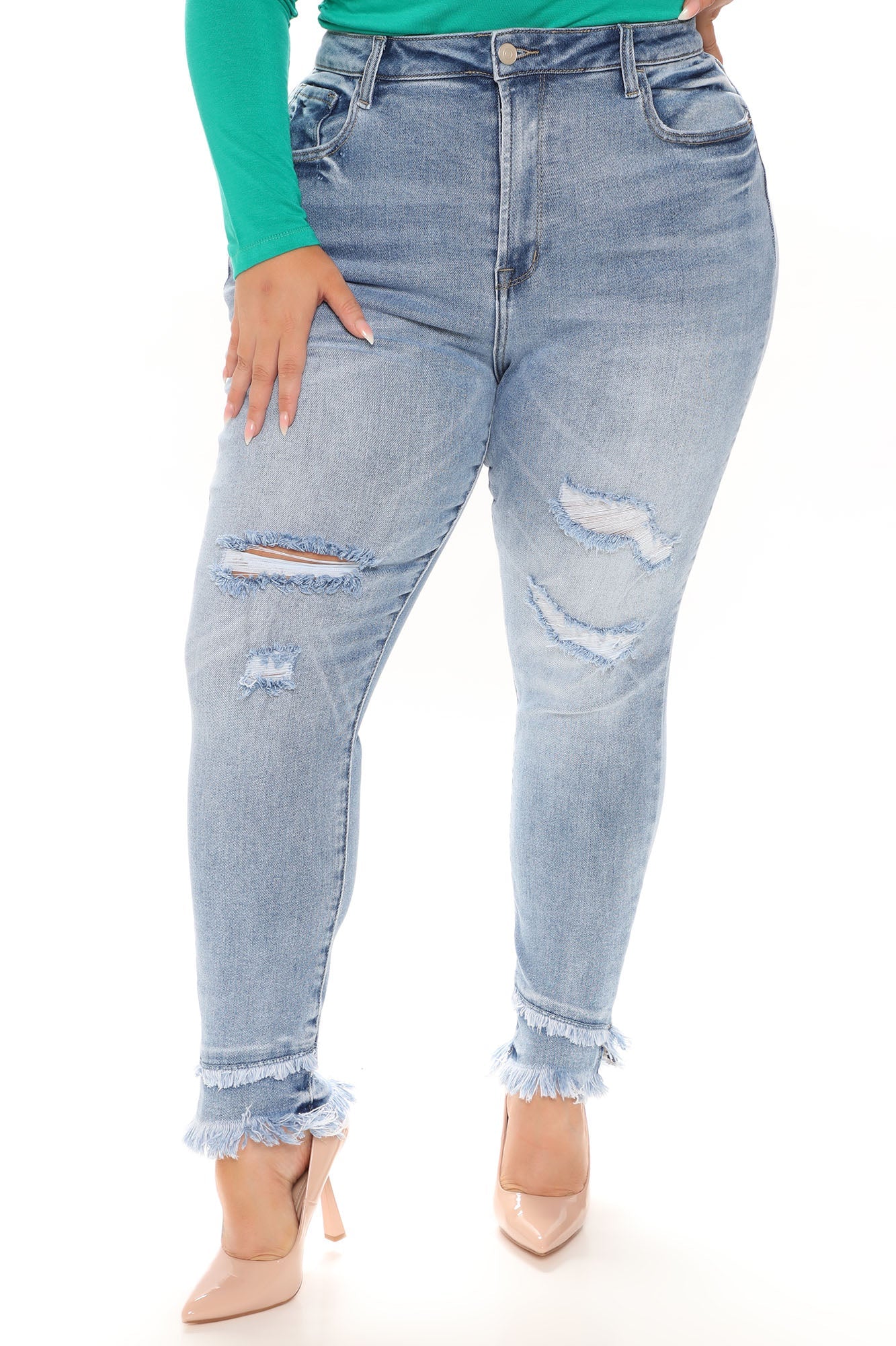 Sydney Sunshine Fray Hem Skinny Jeans - Medium Blue Wash Ins Street