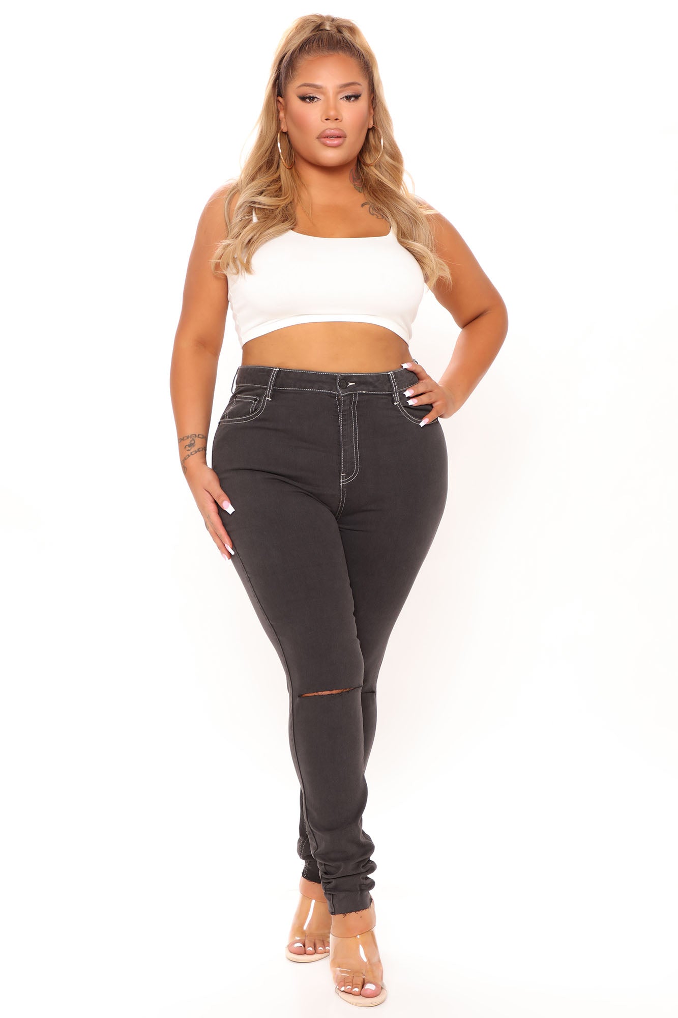 Bristol Contrast Stitch Skinny Jeans - Black Ins Street