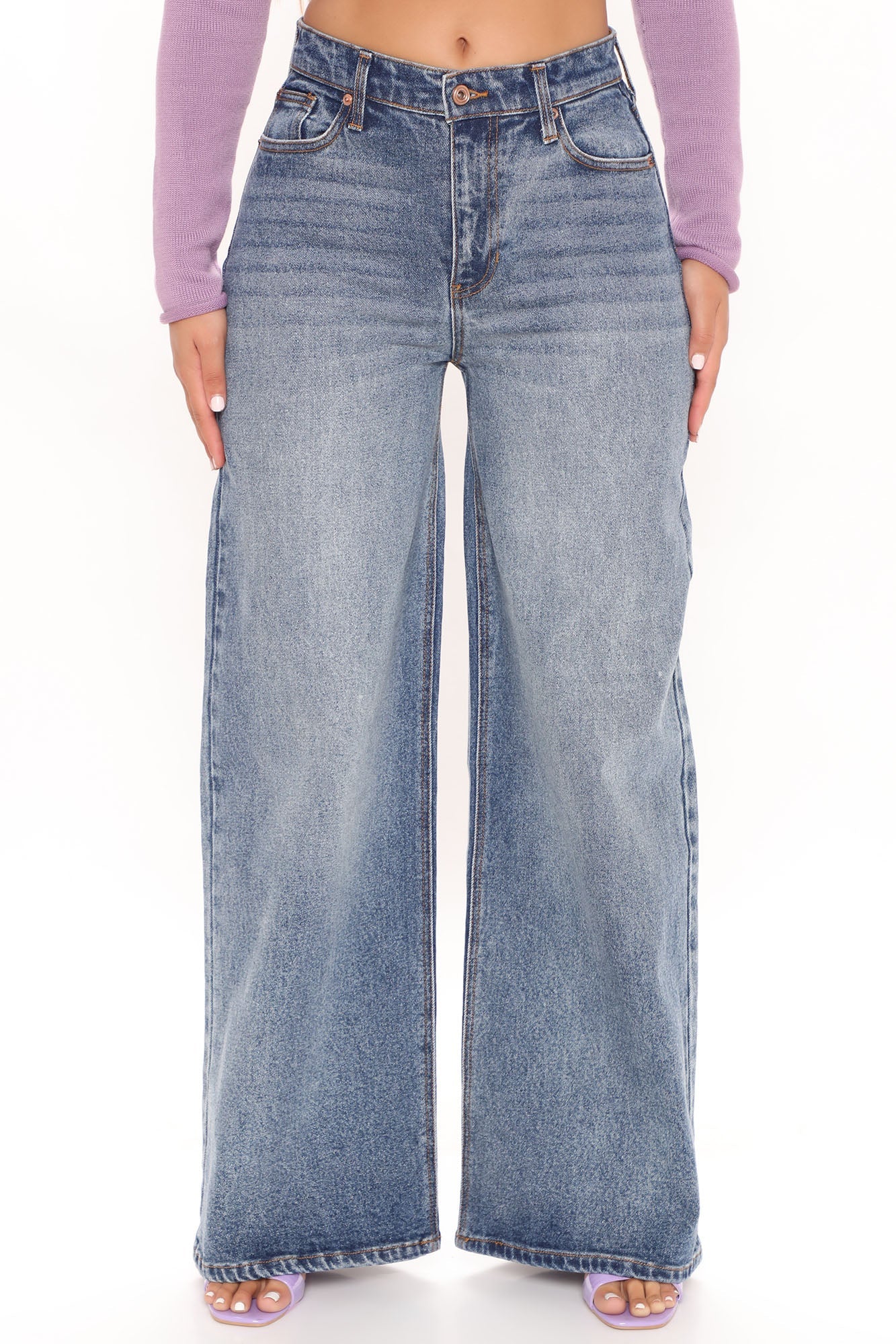 Big Playa High Rise Wide Leg Jeans - Medium Blue Wash Ins Street