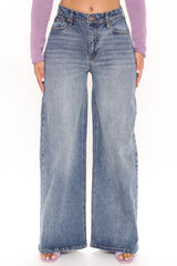 Big Playa High Rise Wide Leg Jeans - Medium Blue Wash Ins Street