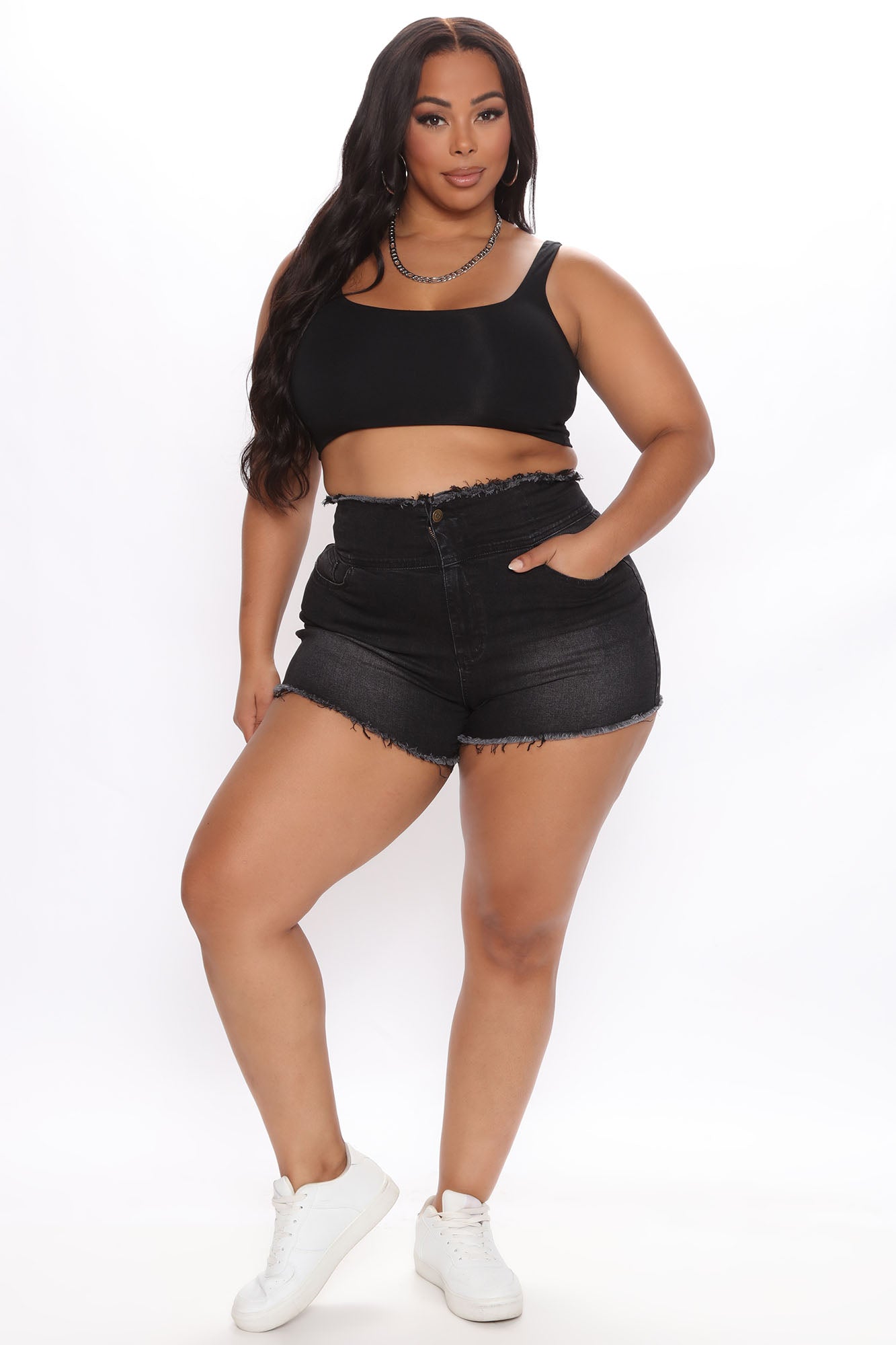 High Waist Lace Back Cut Off Denim Shorts - Black Ins Street