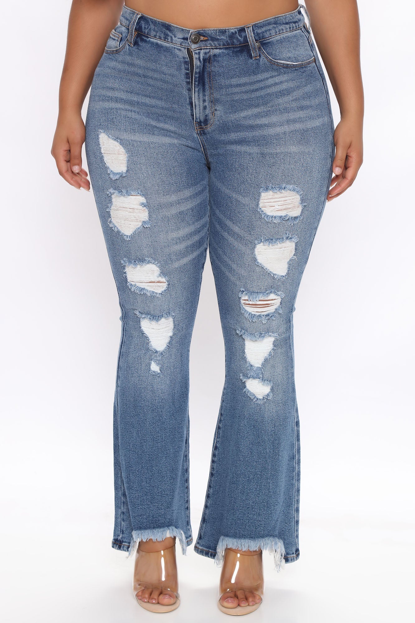 Get Like Me Distressed Flare Jeans - Dark Wash Ins Street