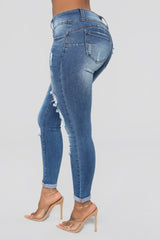 Turnin' Heads Low Rise Jeans - Medium Blue Wash Ins Street