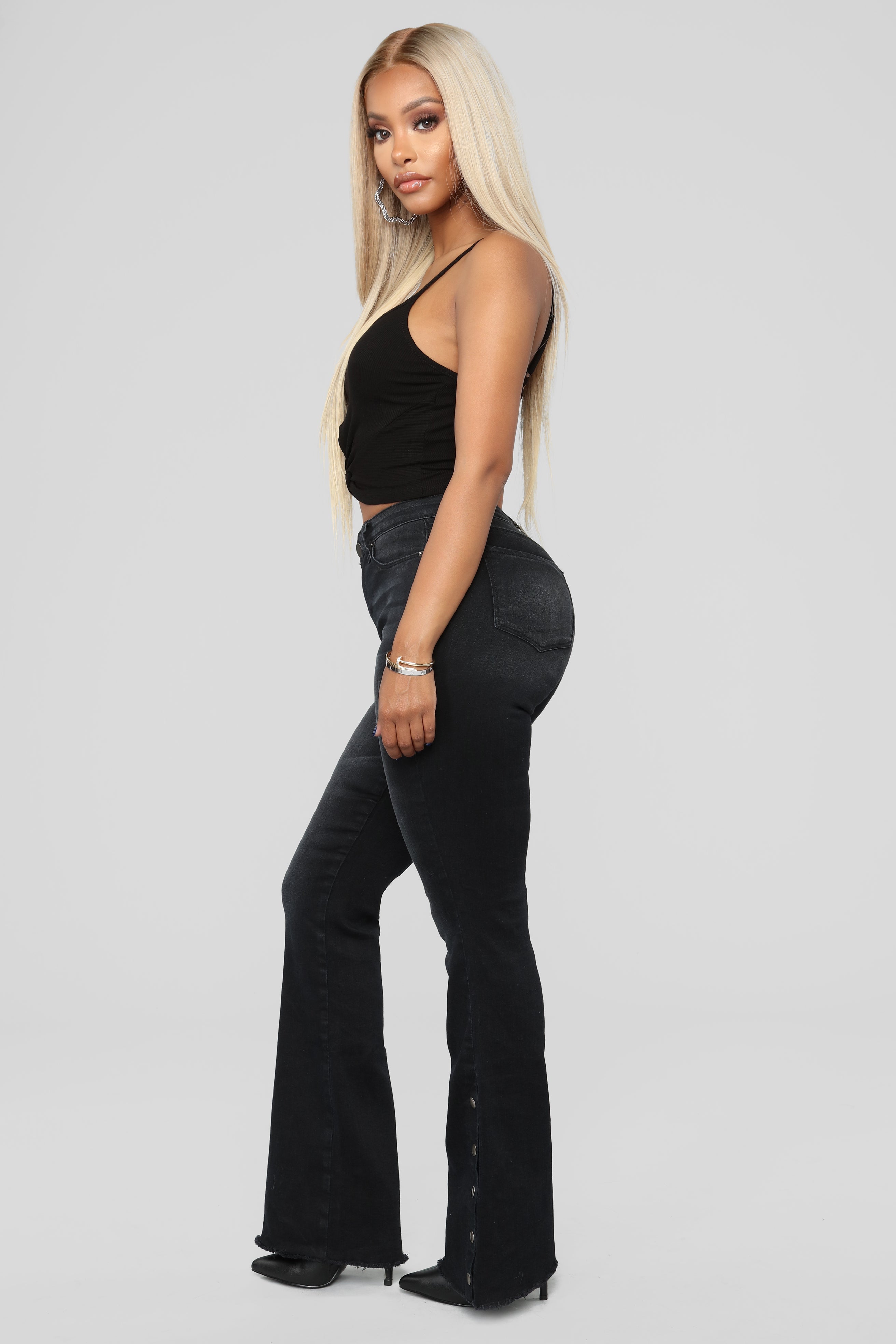 Beatriz Snap Flare Jeans - Black Ins Street
