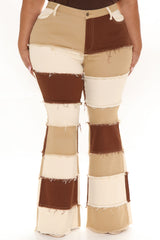 Keep It Natural Mid Rise Patchwork Flare Jeans - Brown/combo Ins Street